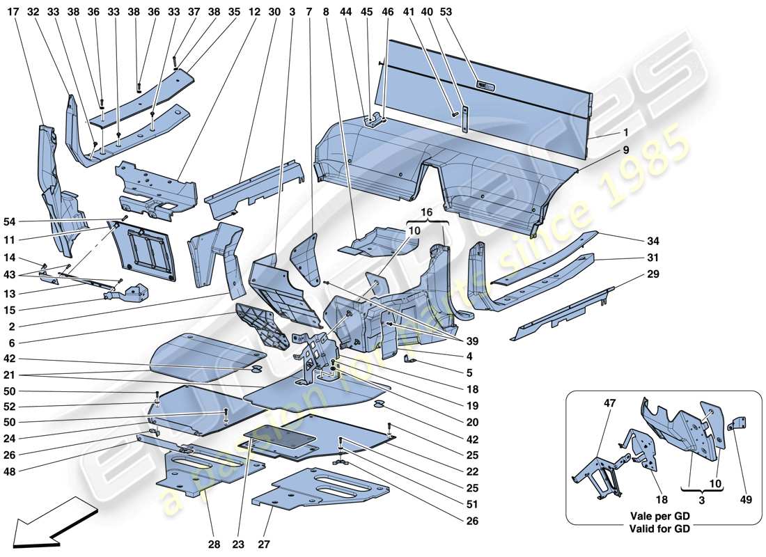 ferrari 458 speciale aperta (europe) tappetini abitacolo diagramma delle parti