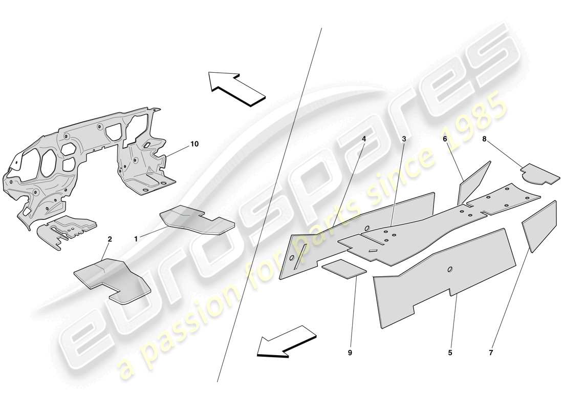 ferrari 599 sa aperta (rhd) isolamento abitacolo passeggeri schema delle parti