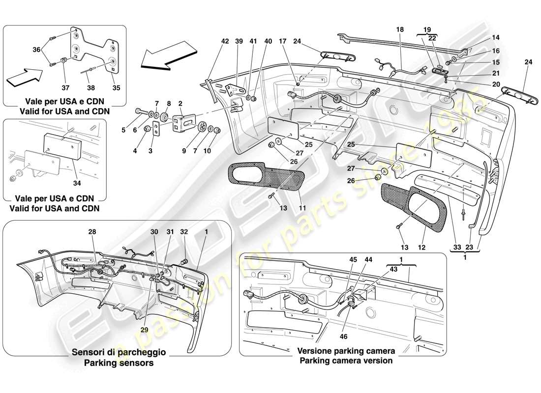 ferrari 612 sessanta (rhd) paraurti posteriore diagramma delle parti