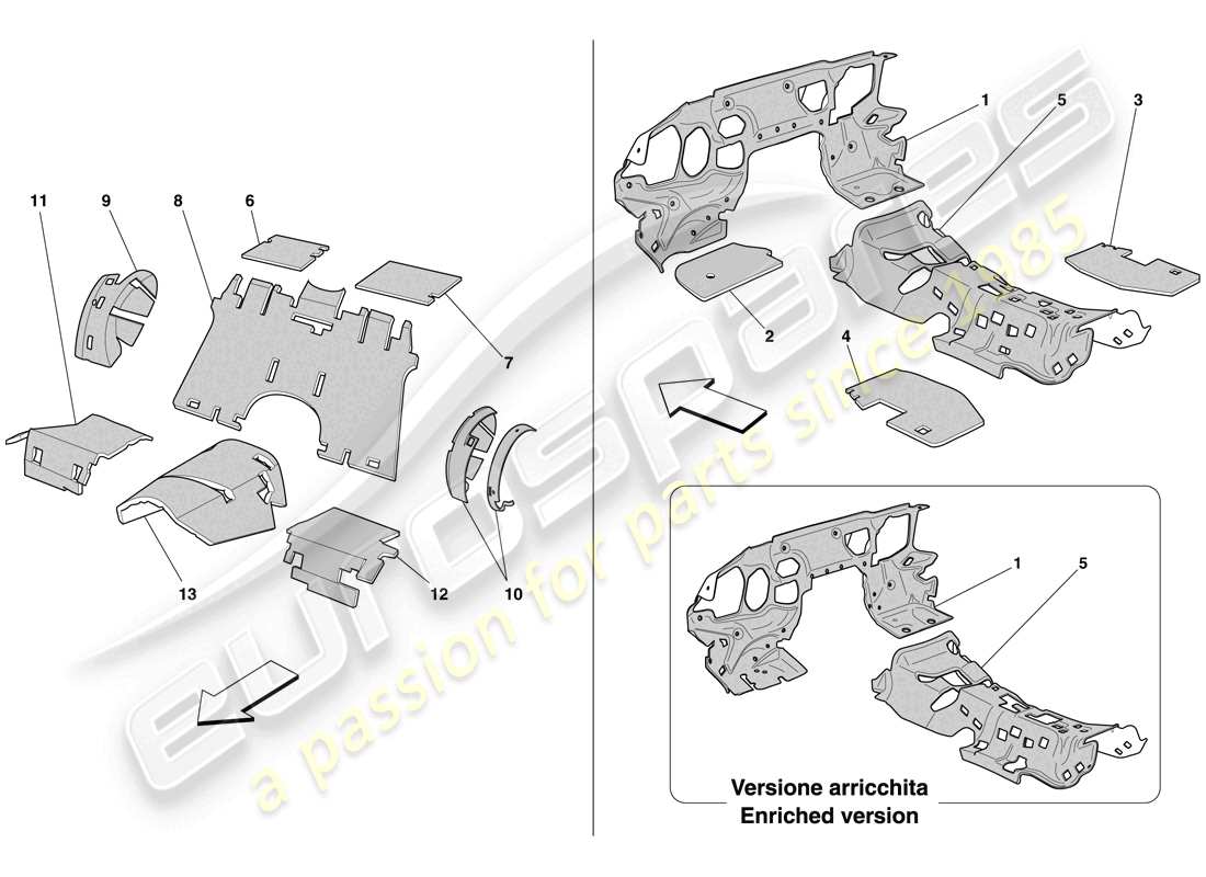 ferrari 612 sessanta (rhd) isolamento abitacolo passeggeri diagramma delle parti