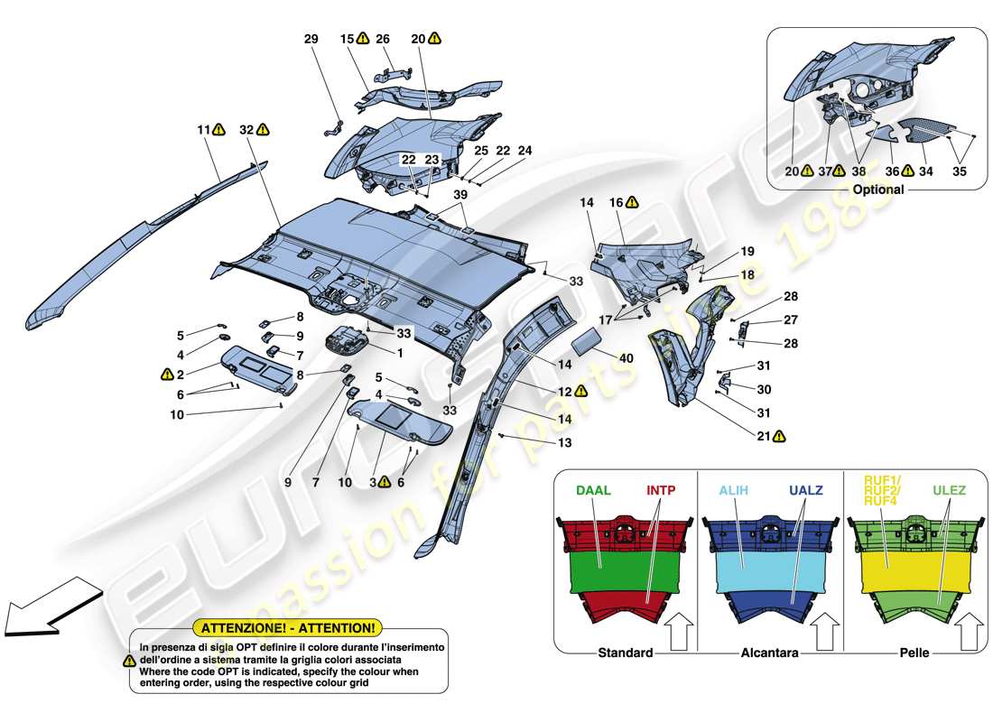ferrari 812 superfast (europe) rivestimento del pieno e accessori diagramma delle parti