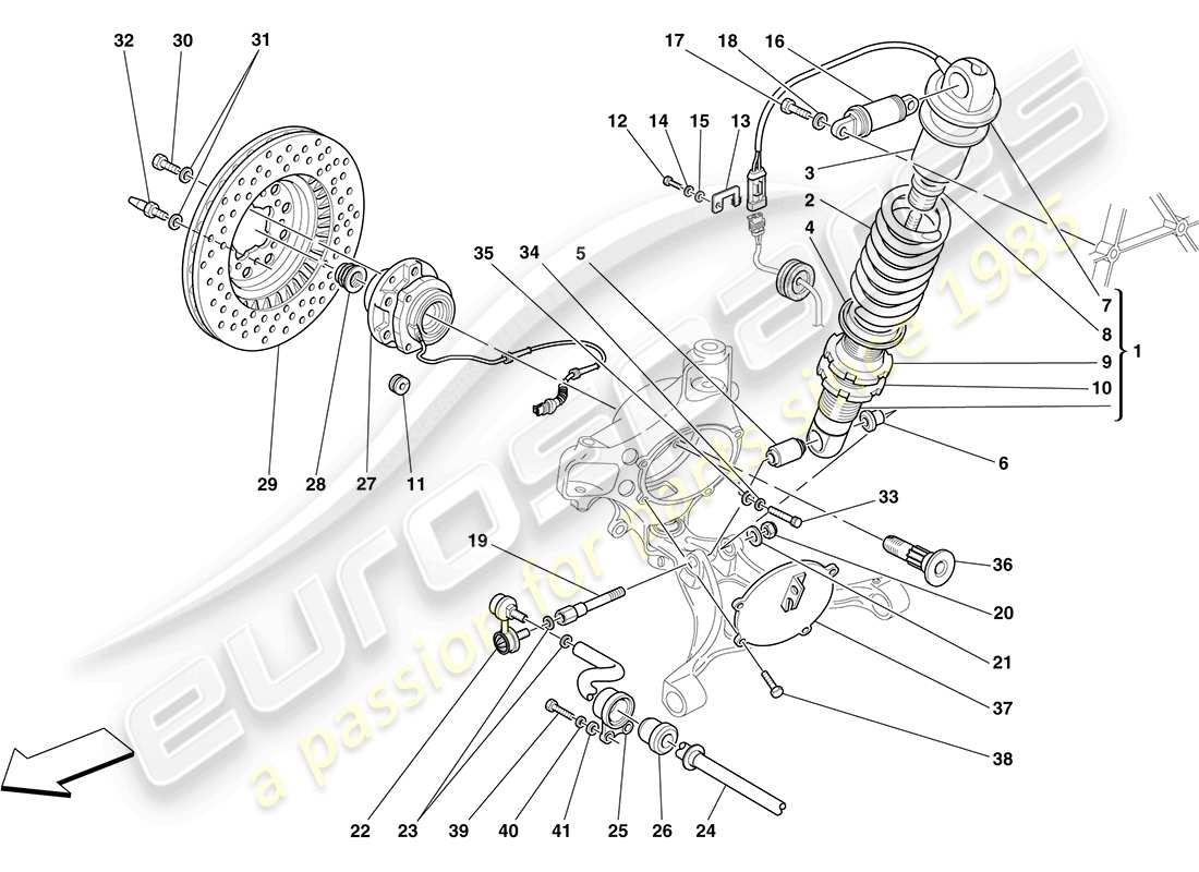 ferrari f430 coupe (rhd) sospensione anteriore - ammortizzatore e disco freno schema delle parti