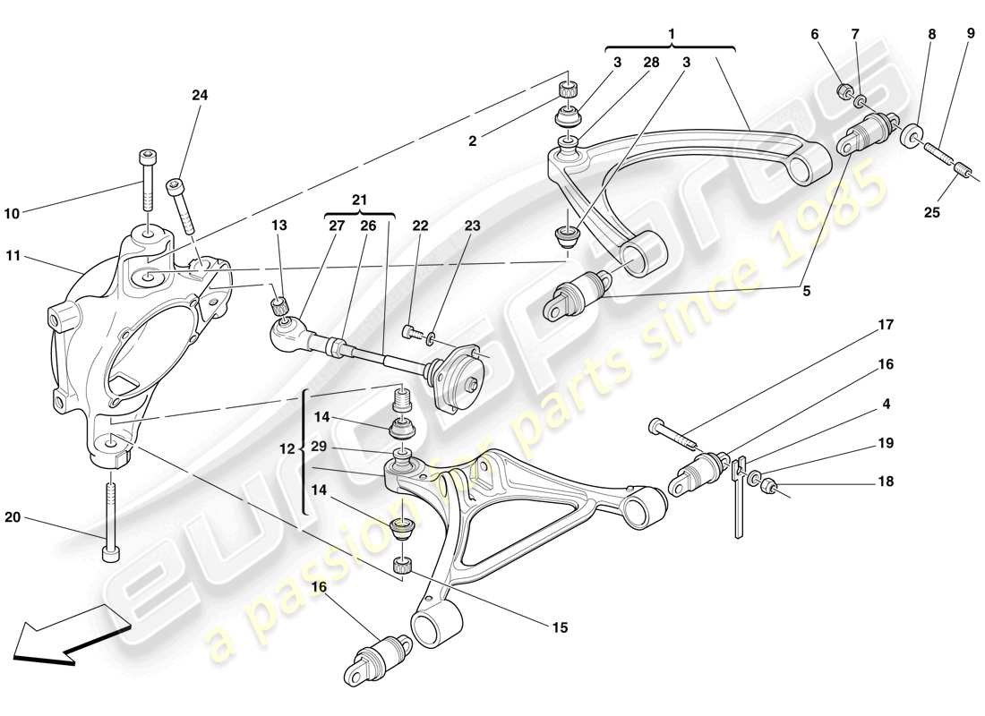 ferrari f430 scuderia (usa) sospensione posteriore - bracci diagramma delle parti