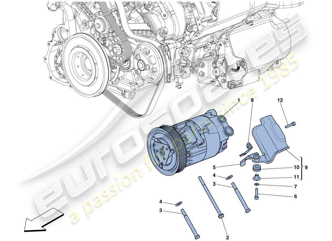 ferrari 458 spider (rhd) diagramma delle parti del compressore del sistema ca