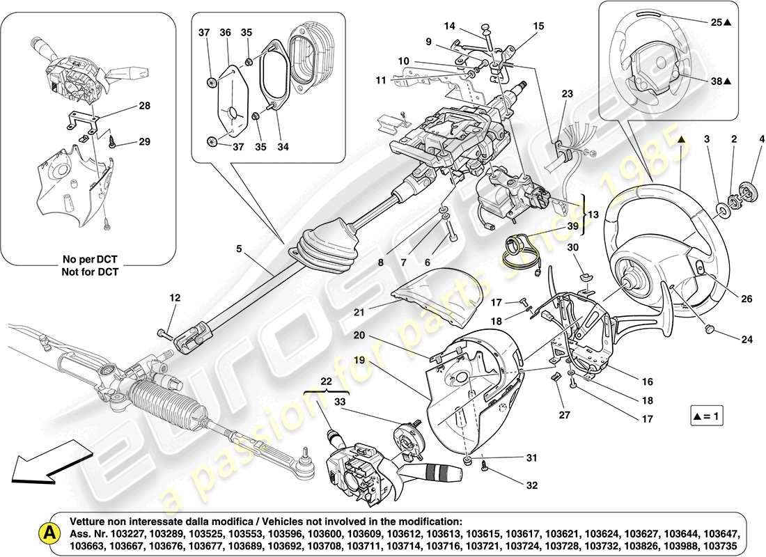 ferrari california (usa) montaggio piantone sterzo e volante diagramma delle parti