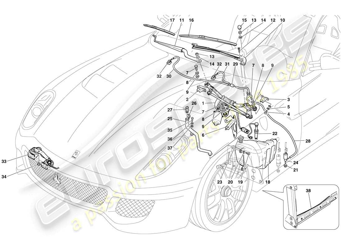 ferrari 599 gto (rhd) tergicristallo, rondella e clacson diagramma delle parti