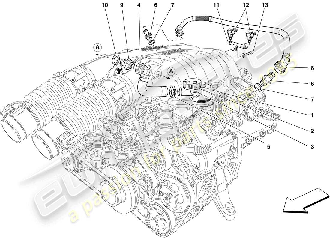 ferrari california (rhd) sistema di recupero vapori olio schema delle parti