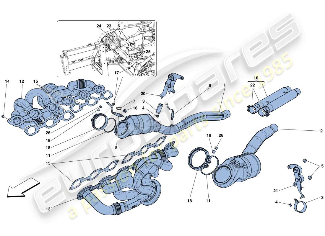 ferrari f12 tdf (europe) diagramma delle parti dei convertitori pre-catalitici e dei convertitori catalitici