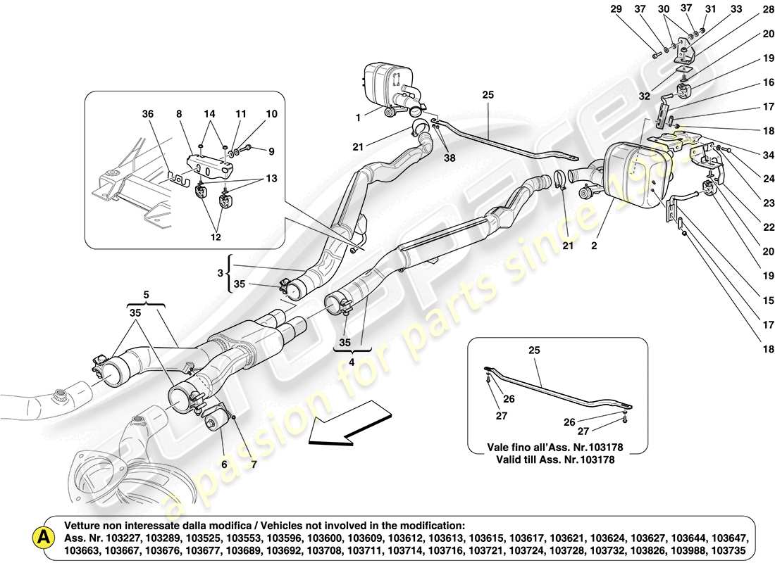 ferrari california (rhd) diagramma delle parti dei silenziatori