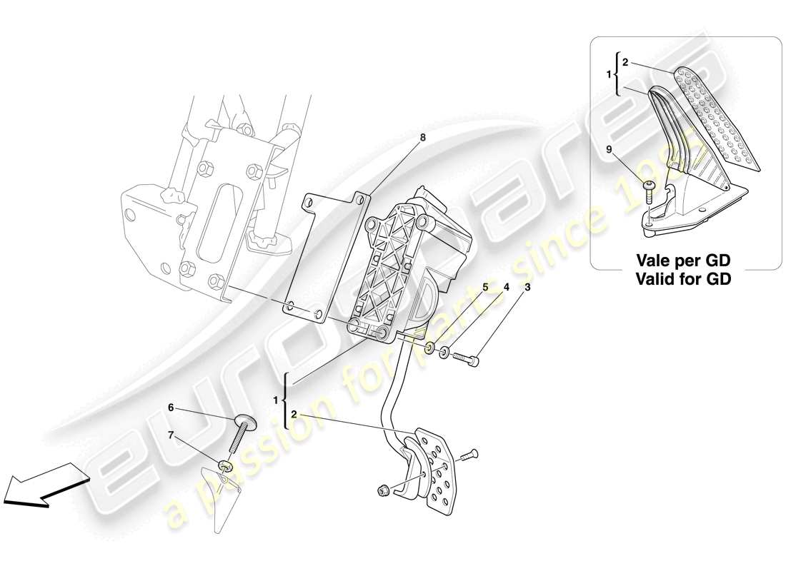 ferrari 612 scaglietti (europe) pedale acceleratore elettronico schema delle parti