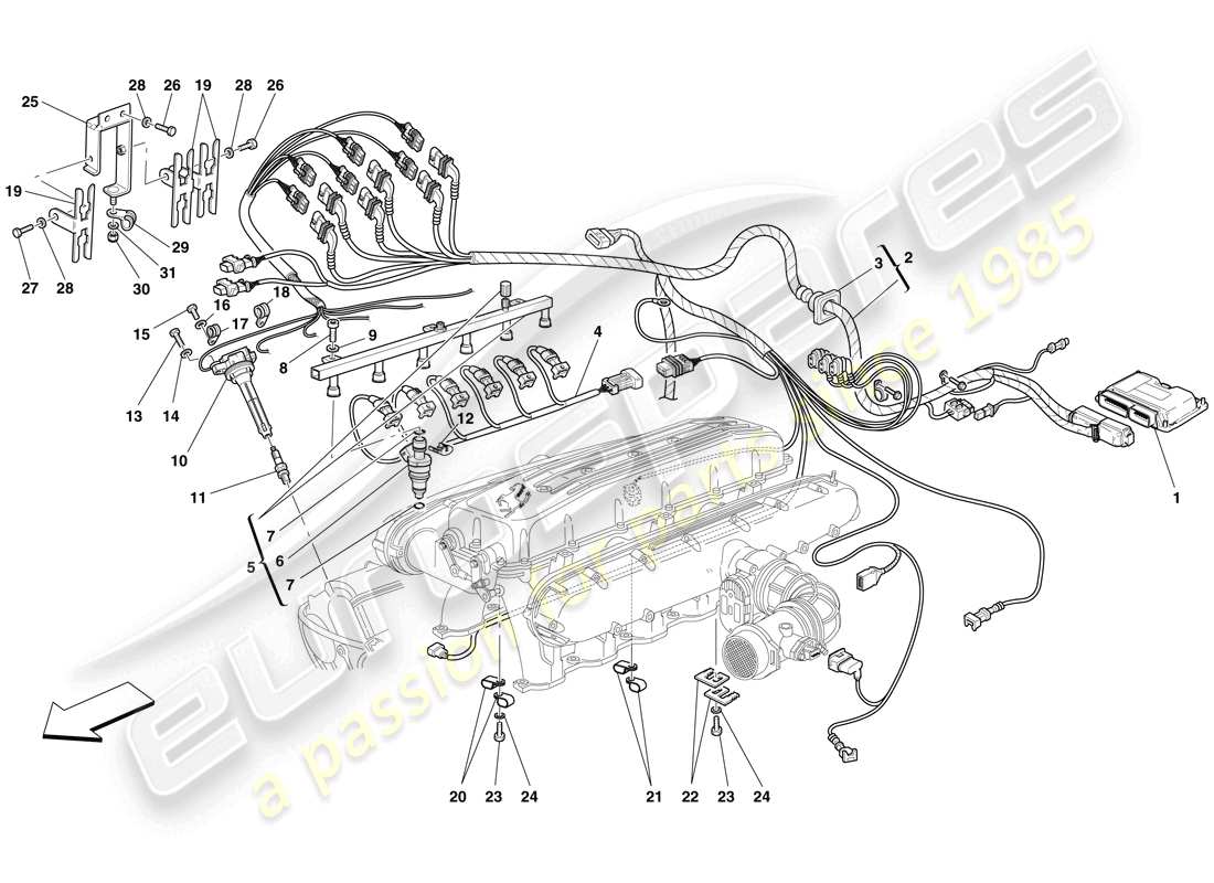 ferrari 612 scaglietti (europe) sistema iniezione - accensione schema delle parti