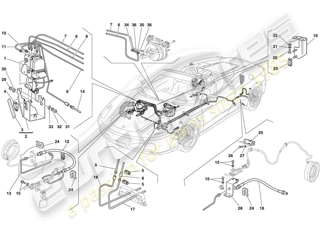 ferrari f430 spider (rhd) schema delle parti del sistema frenante