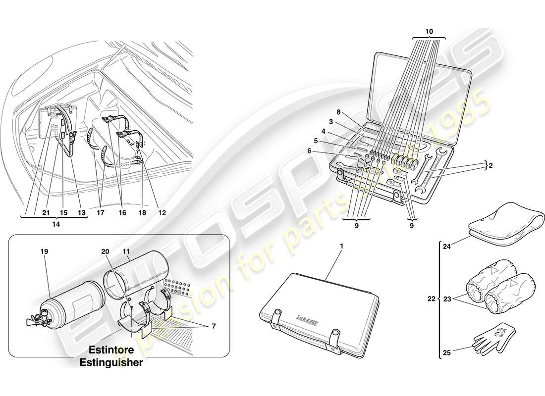 ferrari f430 coupe (rhd) attrezzi e accessori forniti con il veicolo schema delle parti