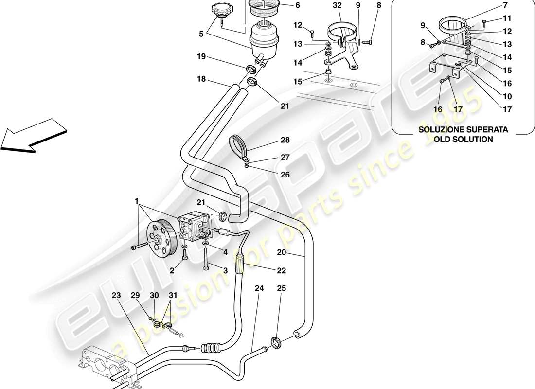 ferrari f430 coupe (rhd) pompa del servosterzo e serbatoio diagramma delle parti