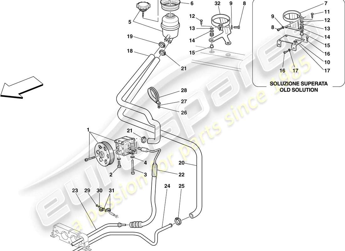 ferrari f430 coupe (rhd) pompa del servosterzo e serbatoio schema delle parti