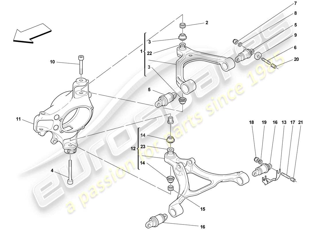 ferrari f430 scuderia (rhd) sospensione anteriore - bracci schema particolare