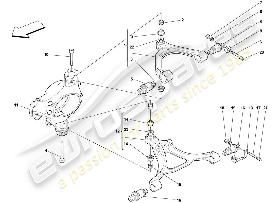 ferrari f430 scuderia (rhd) sospensione anteriore - bracci diagramma delle parti
