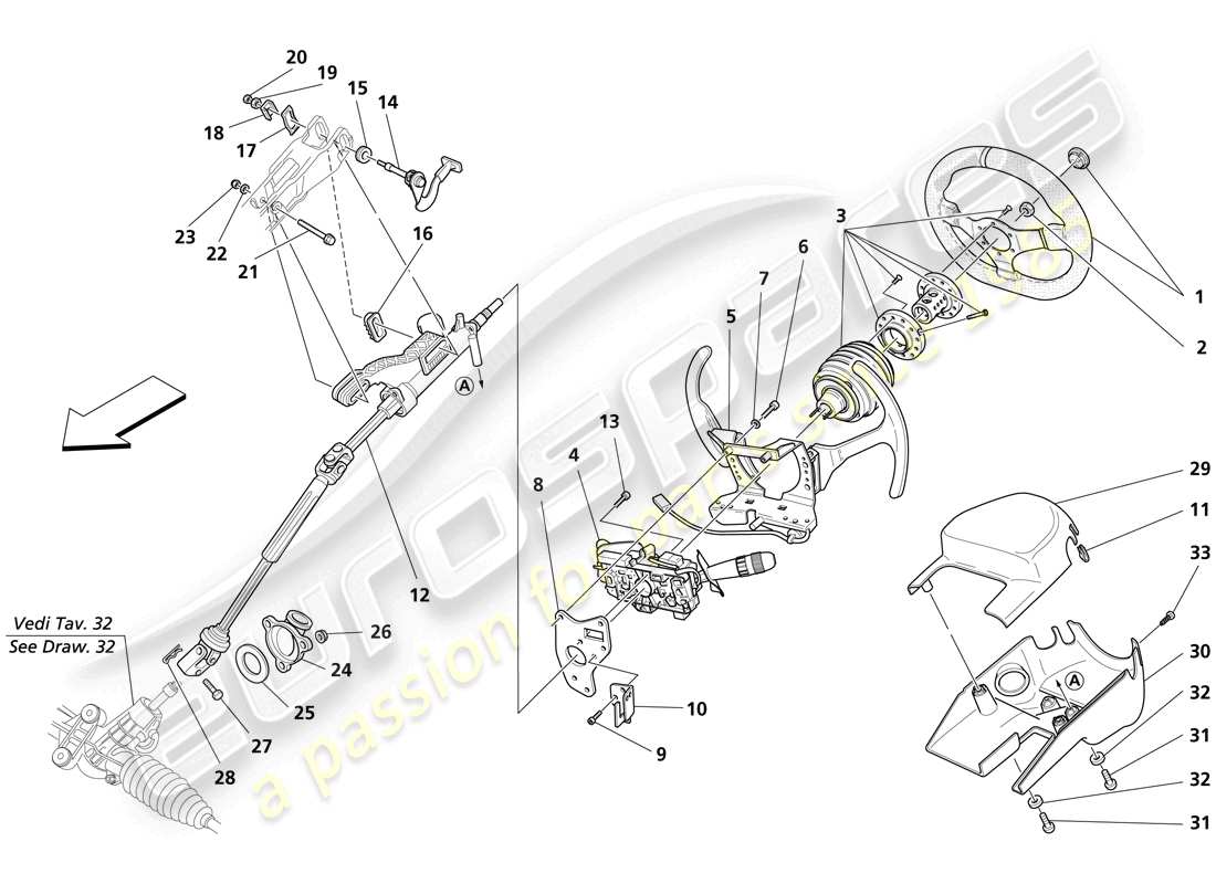 maserati trofeo piantone dello sterzo diagramma delle parti
