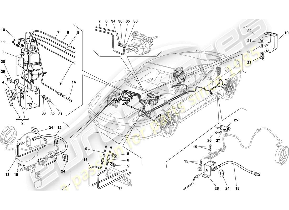 ferrari f430 coupe (rhd) sistema di frenaggio diagramma delle parti