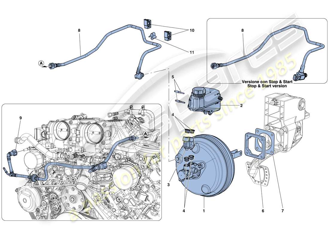 ferrari california t (rhd) sistema servofrenante diagramma delle parti