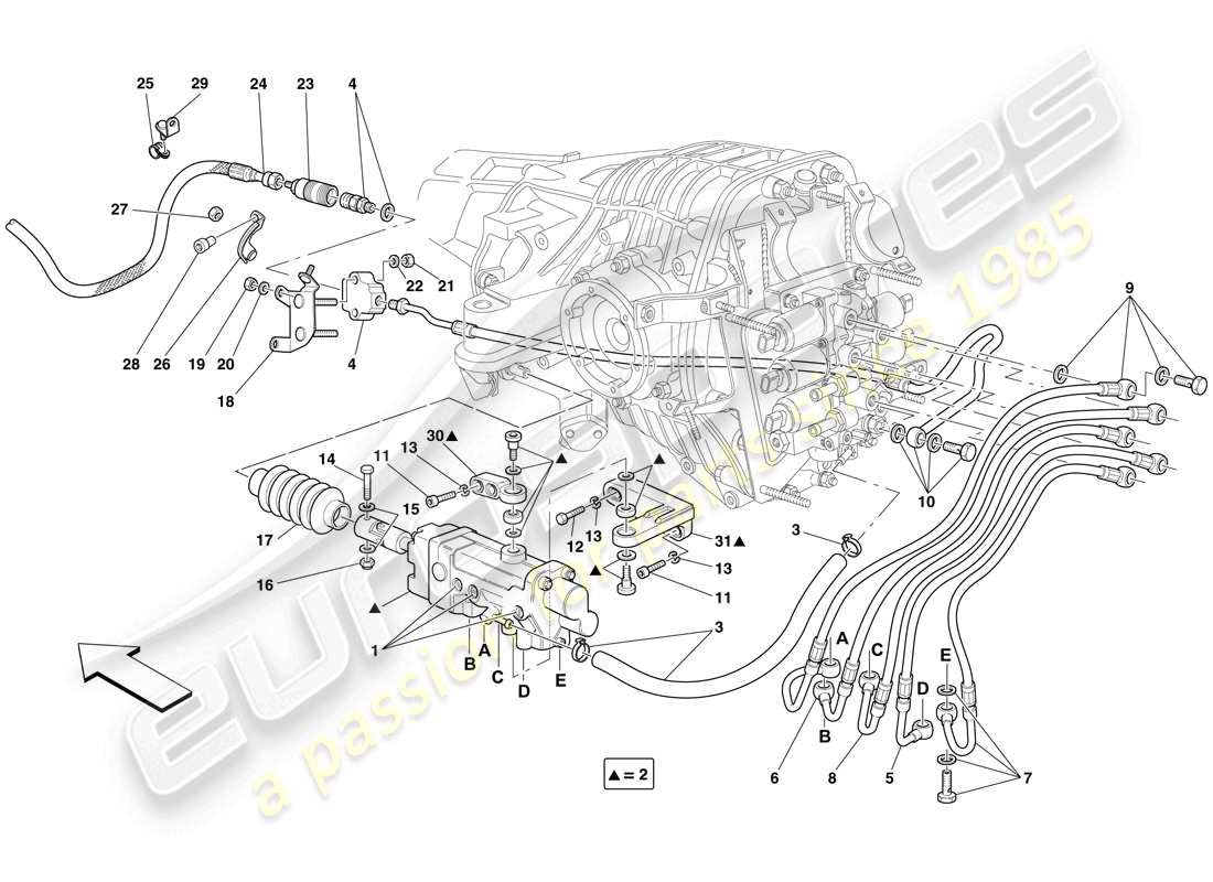 ferrari 599 gto (europe) f1 schema delle parti comando idraulico della frizione