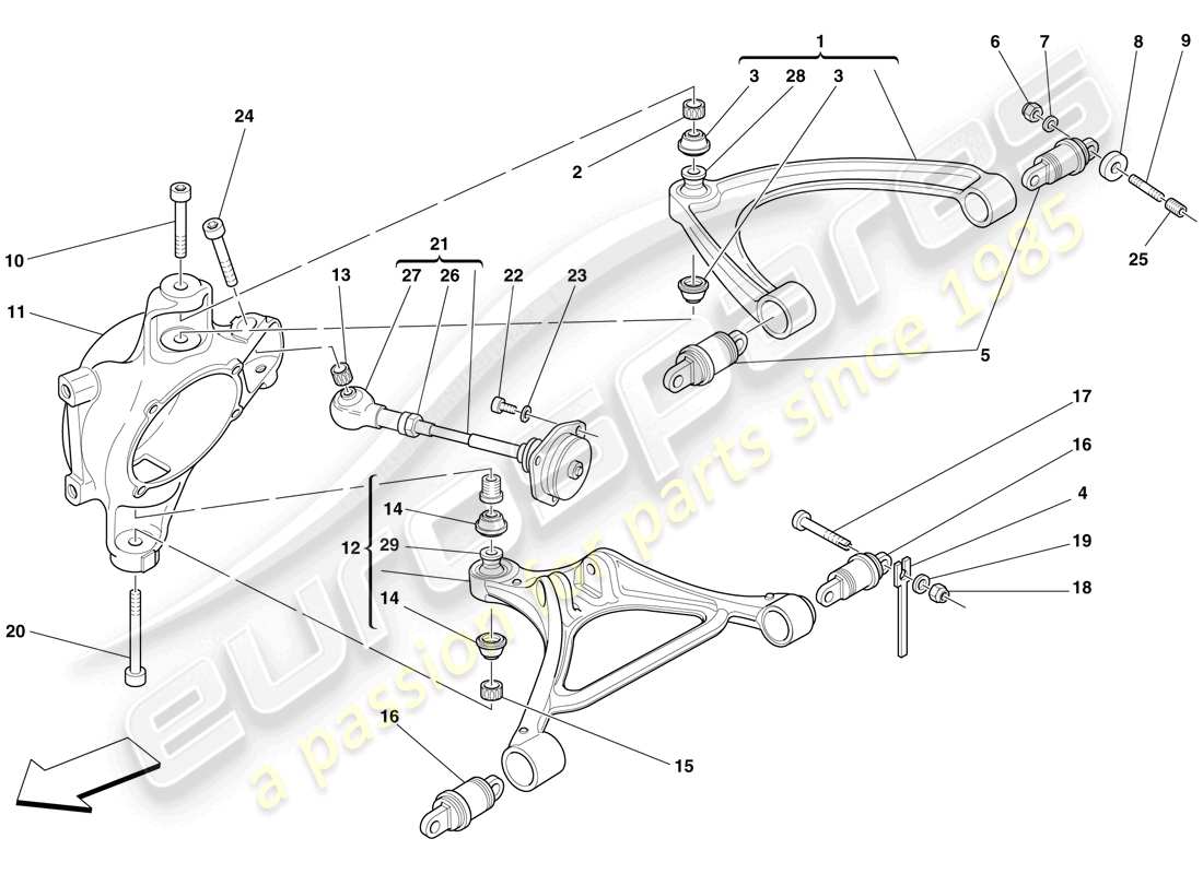 ferrari f430 scuderia (rhd) sospensione posteriore - bracci schema particolare