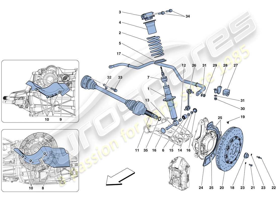 ferrari 812 superfast (rhd) sospensione posteriore: ammortizzatore e disco freno diagramma delle parti