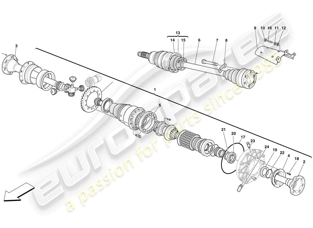 ferrari f430 spider (rhd) schema delle parti differenziale e semiasse