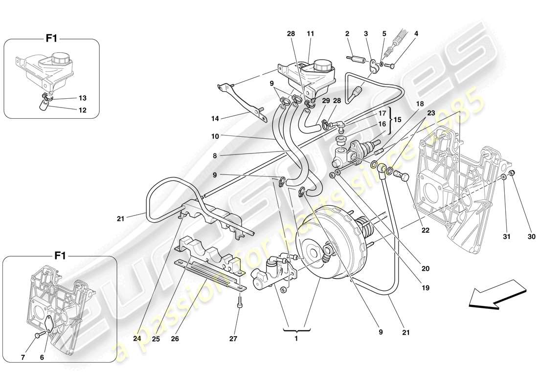 ferrari f430 spider (rhd) comandi idraulici freno e frizione schema delle parti