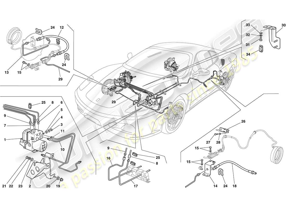 ferrari f430 coupe (rhd) sistema di frenaggio diagramma delle parti
