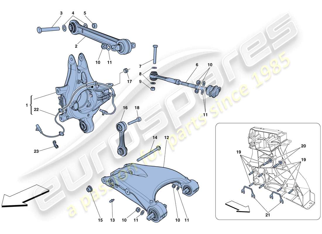 ferrari 458 spider (rhd) sospensione posteriore - bracci schema particolare