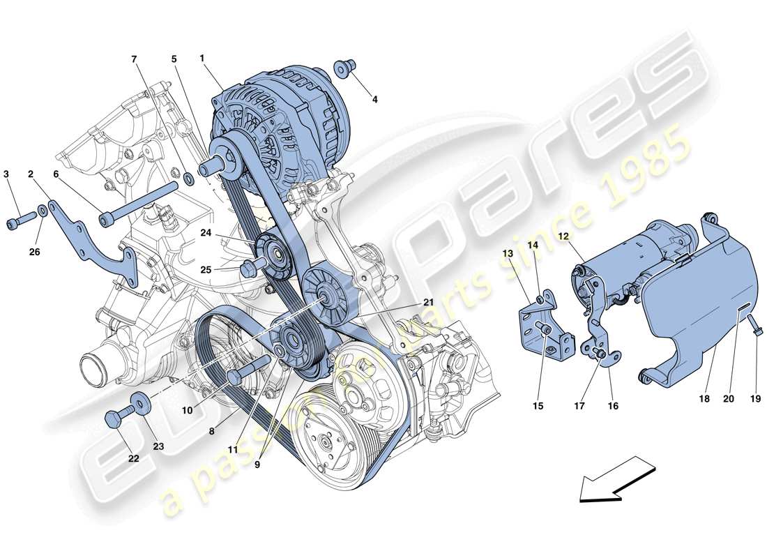 ferrari 458 spider (rhd) alternatore - motorino di avviamento diagramma delle parti