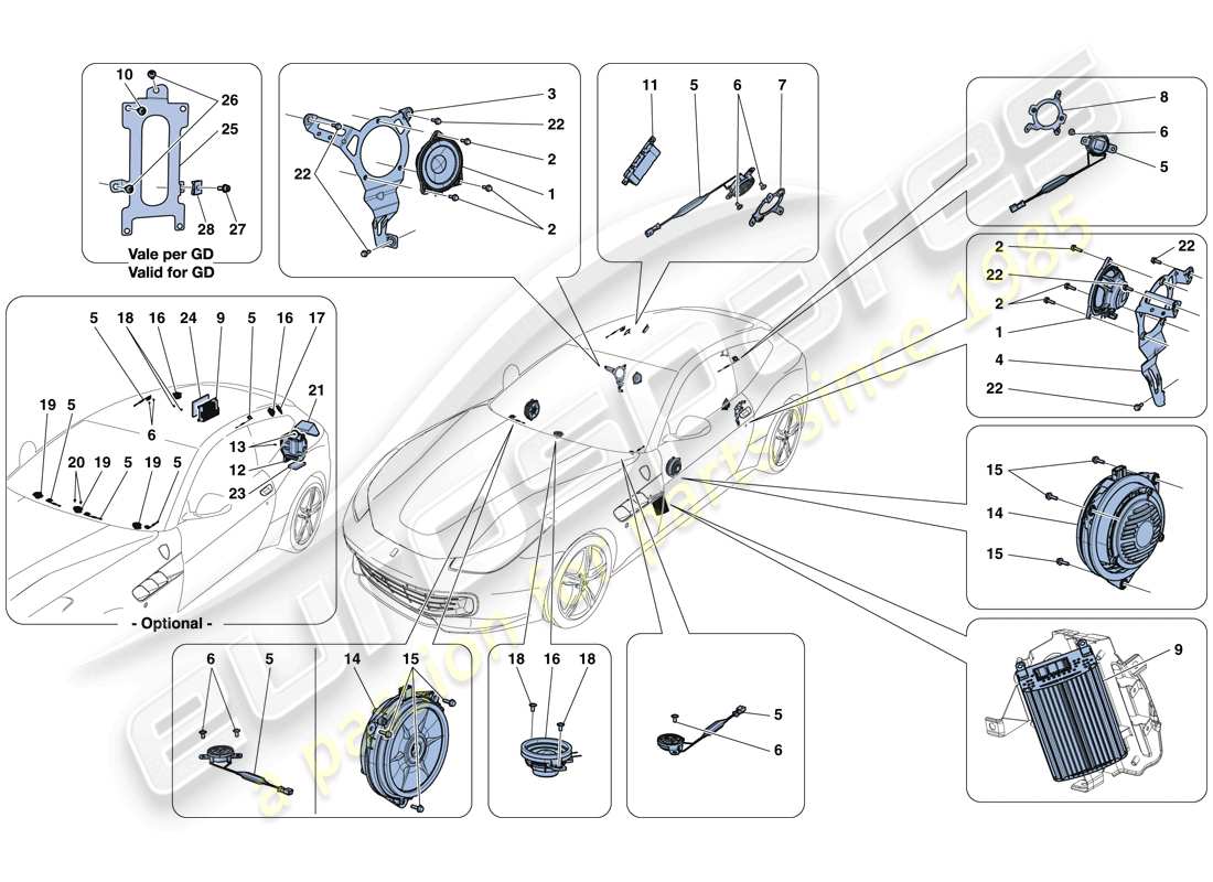 ferrari gtc4 lusso (usa) schema delle parti del sistema di altoparlanti audio