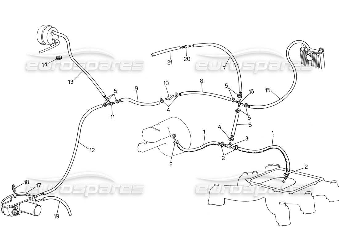 maserati 222 / 222e biturbo schema delle parti del sistema di evaporazione (sterzo destro senza sonda lambda).