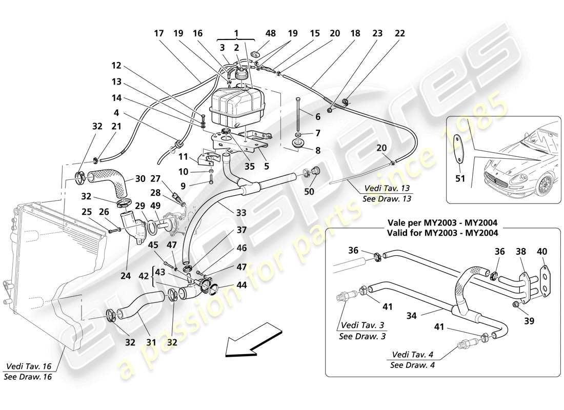 maserati trofeo nourice - sistema di raffreddamento diagramma delle parti