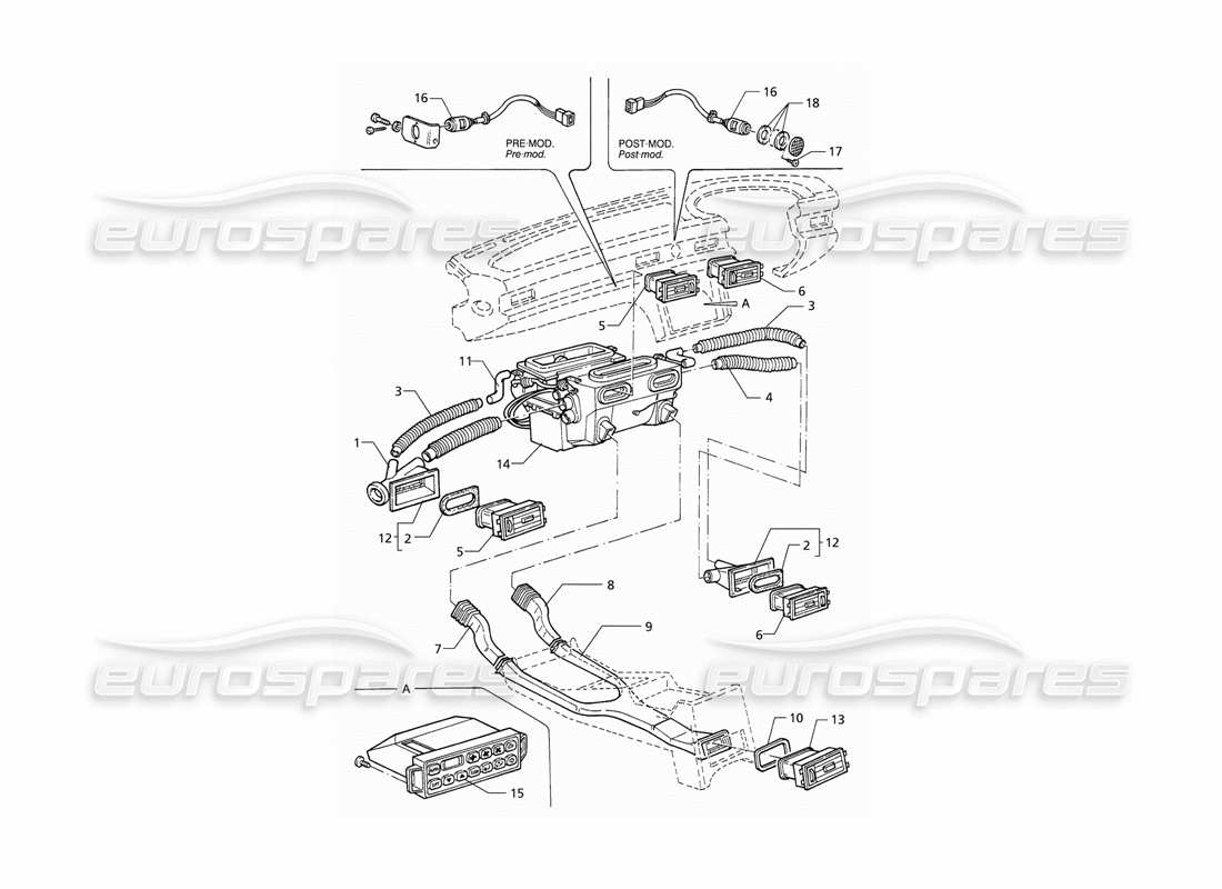 maserati qtp v8 (1998) ventilazione dell'abitacolo (rhd) diagramma delle parti