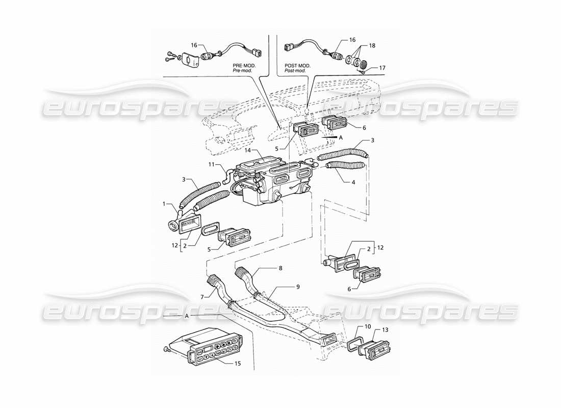 maserati qtp v8 (1998) ventilazione dell'abitacolo (lhd) diagramma delle parti