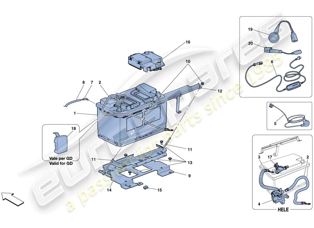 ferrari 488 gtb (rhd) batteria diagramma delle parti