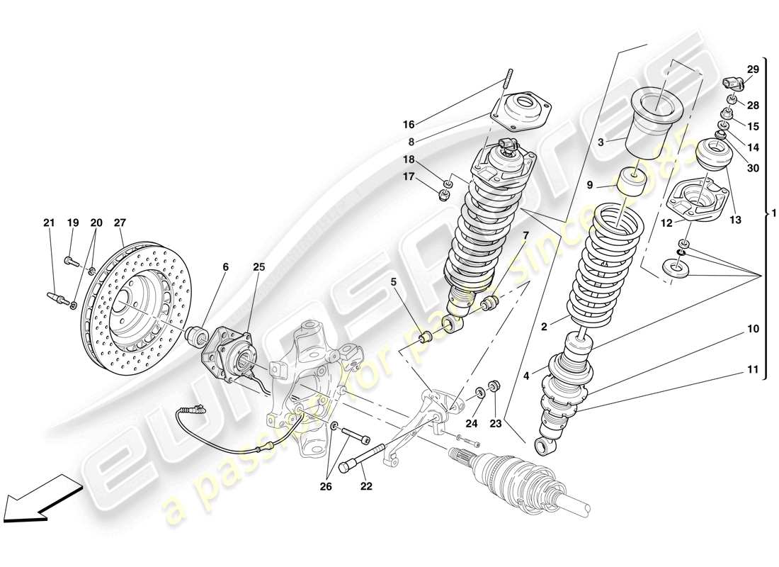 ferrari 599 sa aperta (rhd) sospensione posteriore - ammortizzatore e disco freno schema parte