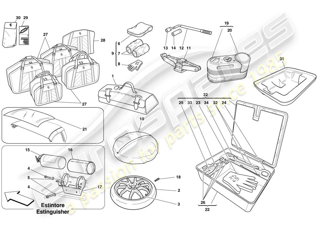 ferrari 599 sa aperta (rhd) kit di strumenti diagramma delle parti