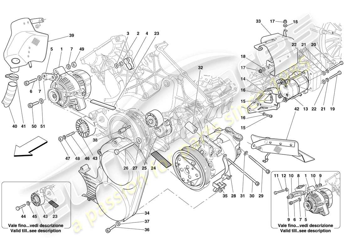 ferrari 599 gtb fiorano (rhd) schema delle parti alternatore, motorino di avviamento e compressore ca