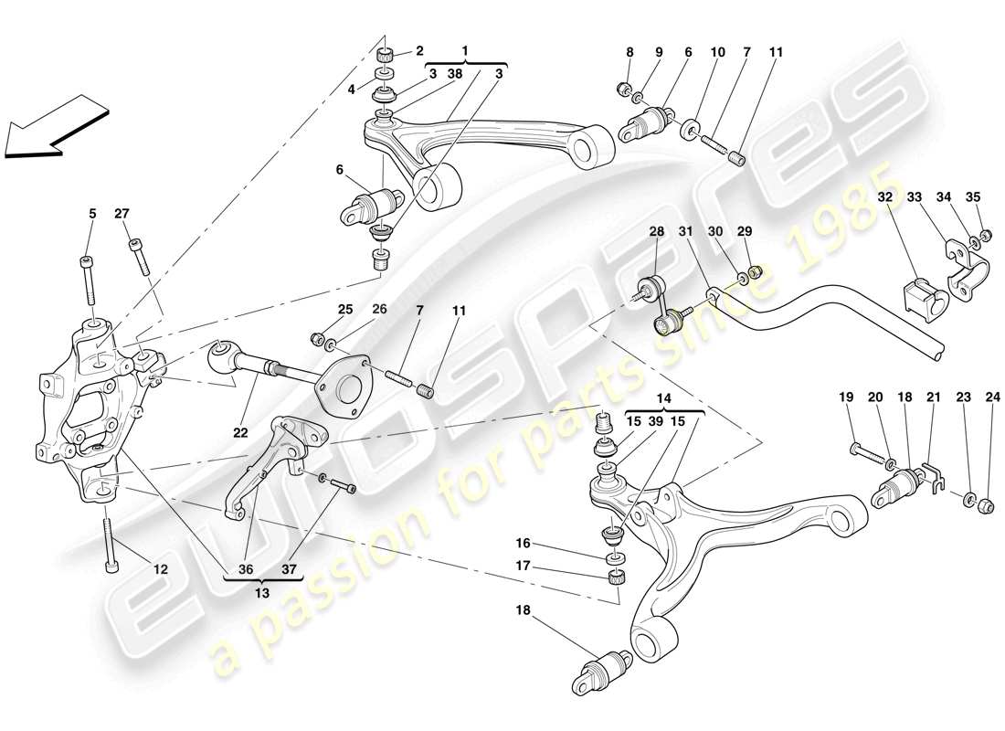 ferrari 599 gto (usa) sospensione posteriore - bracci e barra stabilizzatrice diagramma delle parti