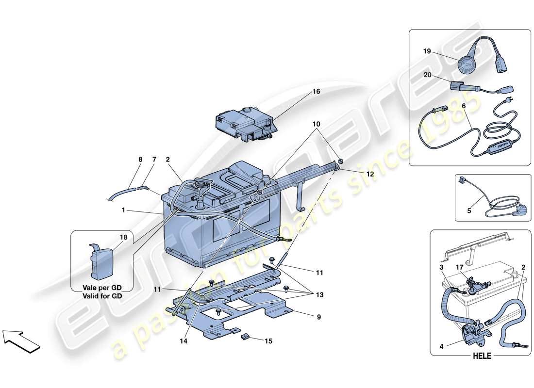 ferrari 488 spider (rhd) diagramma delle parti della batteria