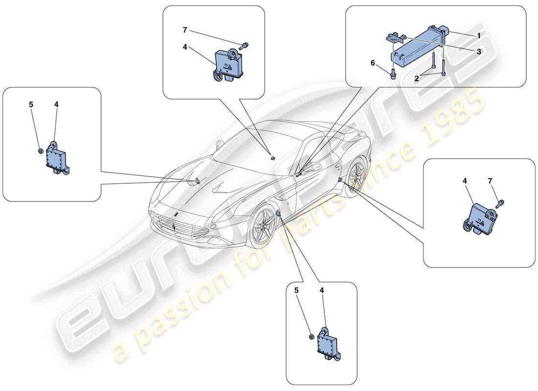 ferrari california t (rhd) sistema di monitoraggio della pressione dei pneumatici diagramma delle parti