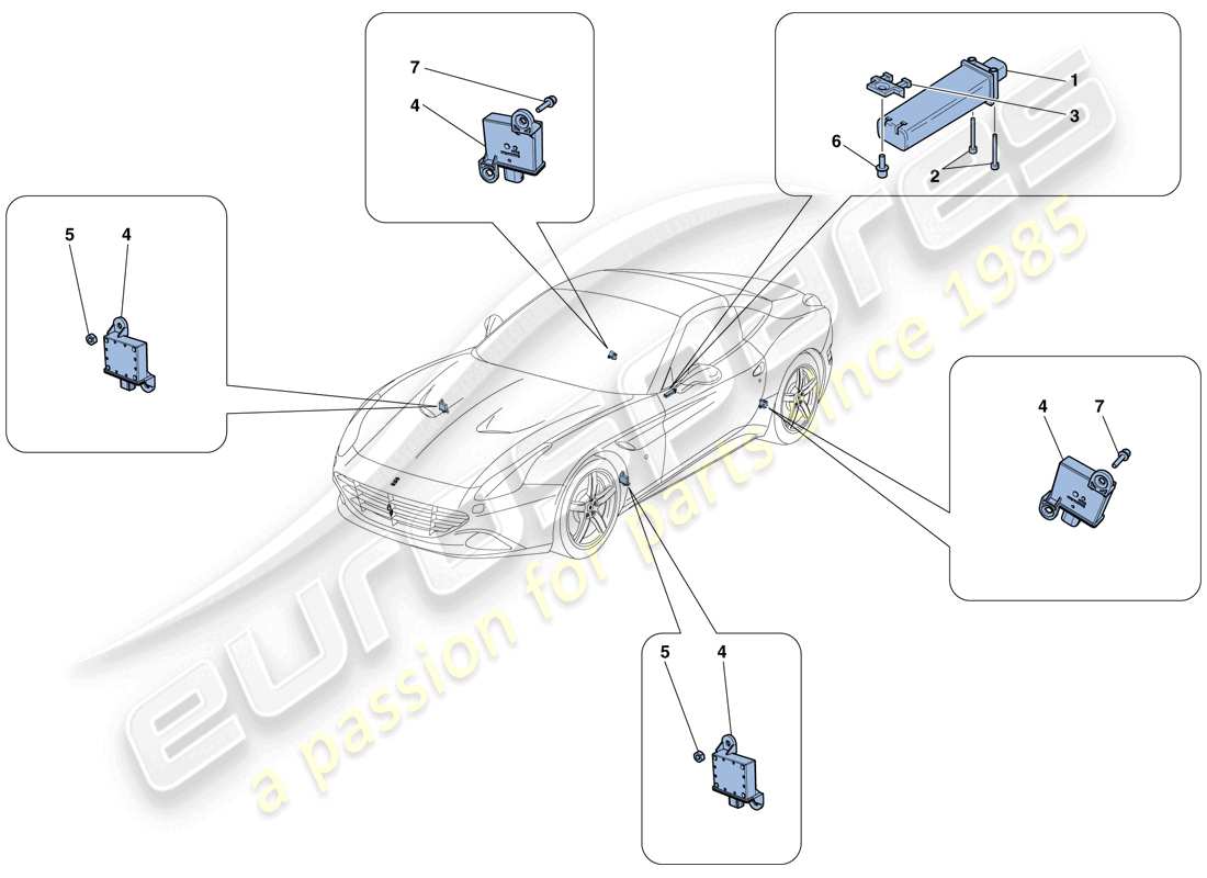 ferrari california t (rhd) sistema di monitoraggio della pressione dei pneumatici schema delle parti