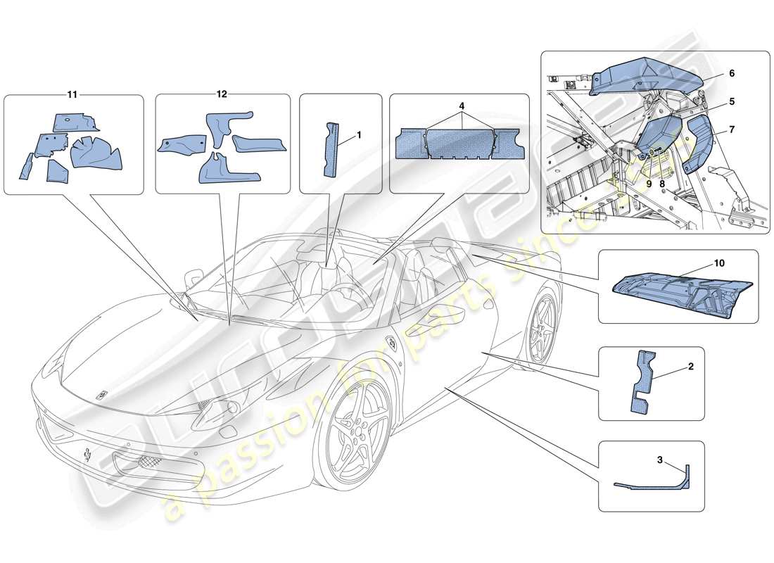 ferrari 458 spider (rhd) diagramma delle parti isolante