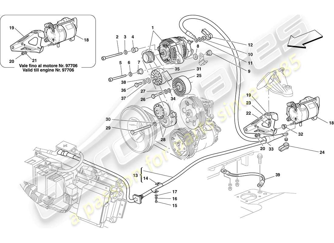 ferrari f430 coupe (rhd) schema delle parti alternatore - motorino di avviamento