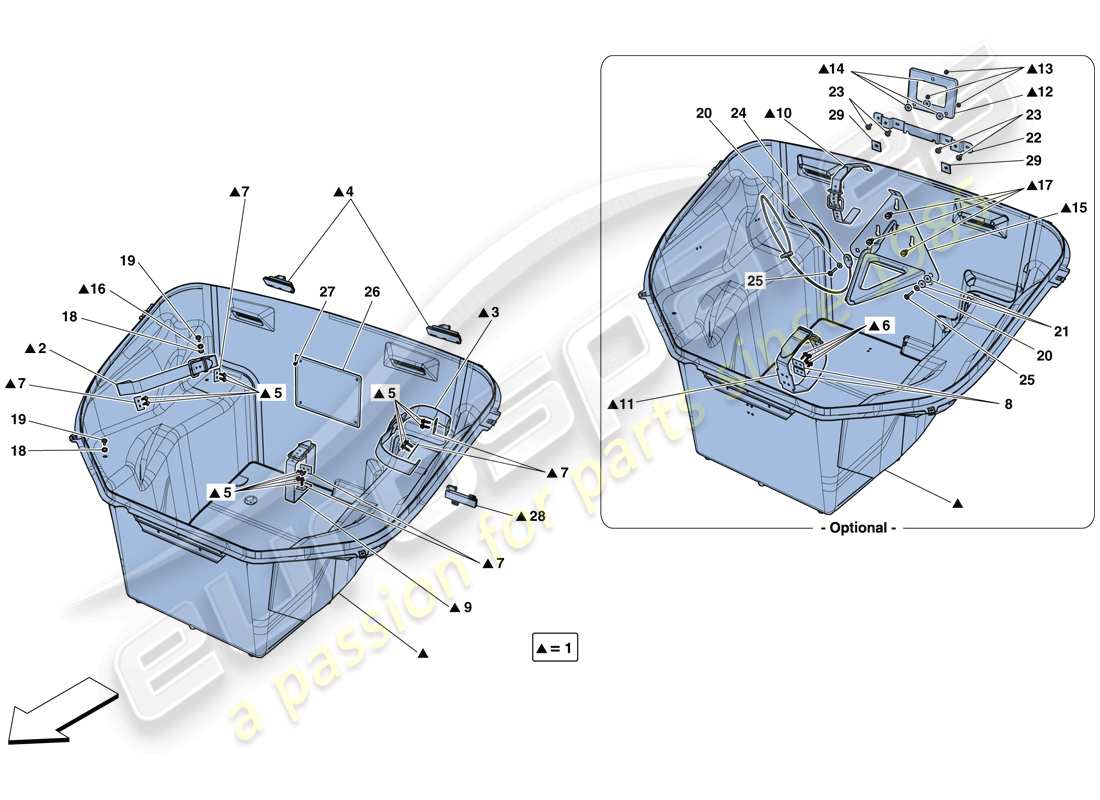 ferrari 488 gtb (rhd) rivestimento vano anteriore diagramma delle parti