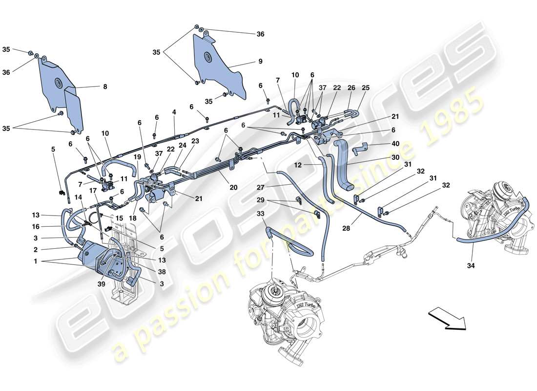 ferrari 488 spider (rhd) regolazioni del sistema turbocompressore diagramma delle parti
