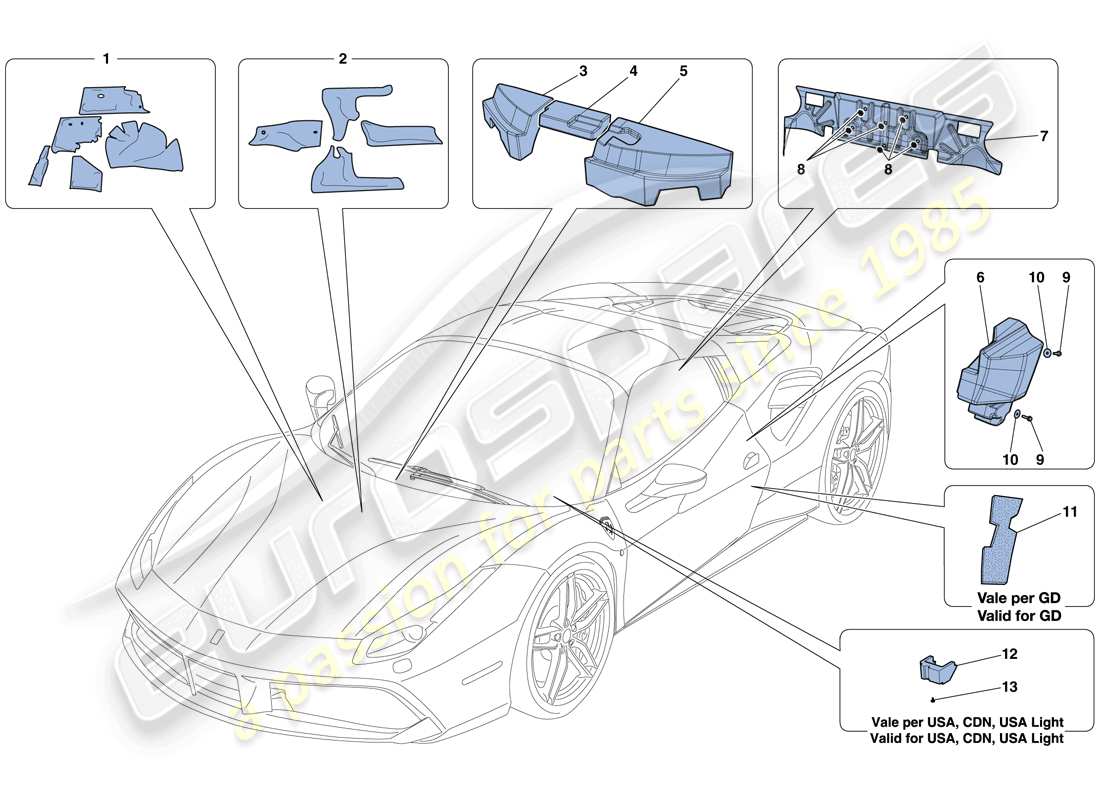 ferrari 488 spider (rhd) isolamento diagramma delle parti